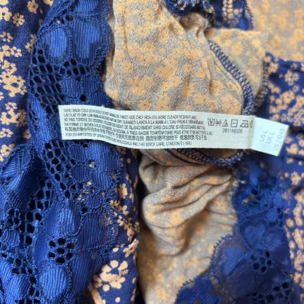 Free People Intimately Ditsy Floral Bodysuit Blouse Ruffle Sleeve Blue Size L - Picture 7 of 8